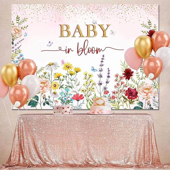 Baby in Bloom Backdrop Wildflower Baby Shower Decorations for Girl,Pink Watercolor Floral Baby in Bloom Baby Shower Party Banner Wild Flower Theme Babyshower Background Photo Booth Props 5x3ft