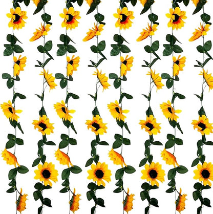 8Pcs 63Ft Sunflower Garland, Fake Hanging Flowers, Sunflower Artificial Flower Vine, Hanging Floral Vine Garland for Wedding, Party, Wall Arch, Halloween, Christmas Summer Garden Backdrop Decor