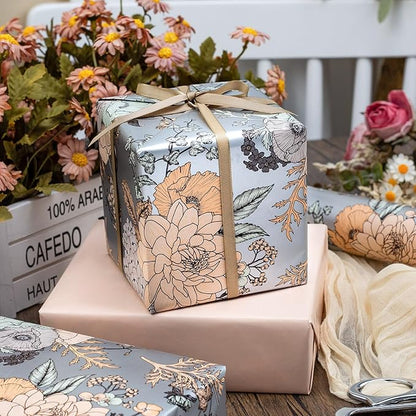 MAYPLUSS Floral Wrapping Paper Roll - 17Inch x 33Feet - Luxury Girly Vintage Flower Pattern Wedding Shower Gift Wrap Paper for Bridal Shower, Girl Birthday, Mother's Day, Engagement and Party