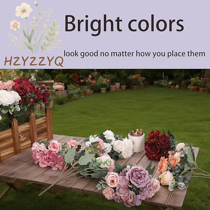 8 Pack Artificial Peony Flowers, Silk Peonies Flowers Fake Peonies Artificial Flowers Peonies Hydrangea Bouquet for Centerpiece Table Wedding Party Home Decor (8, Purple + Pink)