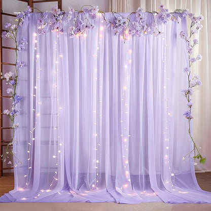 10ft x 10ft Lilac Backdrop Curtains, Wrinkle-Free Sheer Chiffon Fabric Photo Backdrop Drapes for Wedding Arch Party Ceremony Stage Photography Decorations