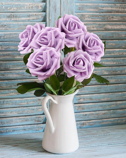 JOYLEX Artificial Flowers Realistic Roses, Real Looking Fake Roses with Stem for DIY Wedding Bouquets Centerpieces Bridal Shower Party Home Romantic Decorations (Light Purple, Regular 3" - 200pcs)