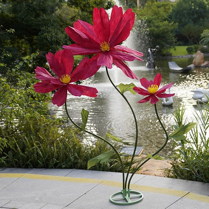 Artificial Giant Flowers for Decoration,Large Paper Daisies Flowers with Stems and Stands Base,Big Flower Decor for Wedding Birthday Party Garden, Party Banquet Background Decor (red)