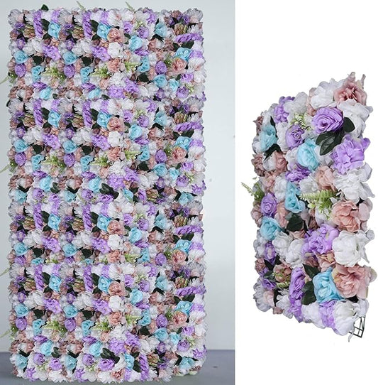 LOYALHEARTDY 12 Pack Artificial Flower Wall Panels 24" x 16" Purple & White Faux Roses Artificial Flower Backdrop Panels for Wedding Party Event Flower Wall Decor
