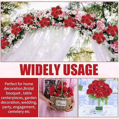 8 Pack Red Peonies Artificial Flowers, Fake Silk Hydrangea Bouquet for Bridal Wedding Home Table Decor Reusable Dining Opening Ceremony Birthday Arrangement Faux Floral