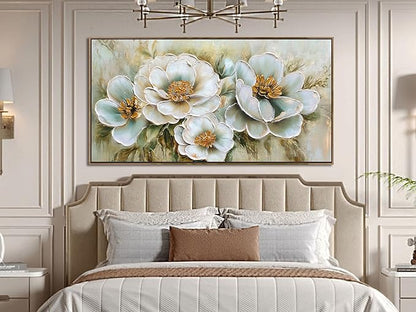 Arjun Framed Canvas Wall Art for Bedroom, Large Wood Frame Vintage Flower Painting Living Room Textured Artwork Gold Picture Bloosom Dining Room Kitchen Home Office Wall Decor, 40"x20"