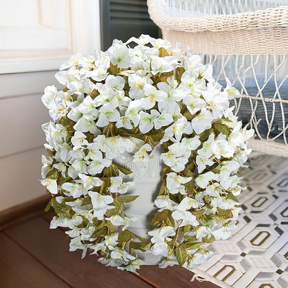 Bougainvillea Artificial Flowers Fake Plants for Outdoors Winter Decoration, 2 pcs Faux Long Trailing Vines UV Resistant Look Real White Silk Flowers for Outside Planter Front Door Porch Urn Yard Home