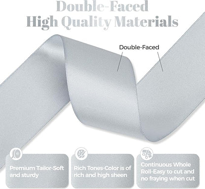 Silver Gray Satin Ribbon, Double Faced 2 Inch X 50 Yards Silver Gray Ribbon, Premium Satin Ribbon for Gift Wrapping, Crafts, Hair Bow Making, Sewing, Flower Bouquet, Wedding Party Decor