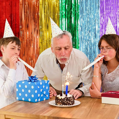 2 Pack Rainbow Party Backdrop Streamers Decorations Colorful Foil Fringe Curtains Metallic Tinsel Backdrop for Birthday First Day of School Engagement Baby Shower Christmas Holiday Party Decor