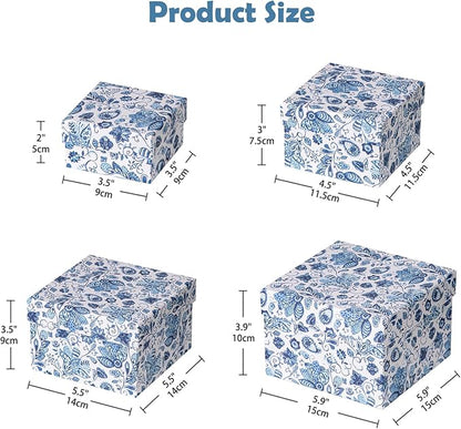 Briful Square Gift Boxes with Lids 4PCS Blue Flower Print Gift Box for Presents Nesting Assorted Sizes Present Boxes for Christmas Birthday Valentines Party Gift Wrap