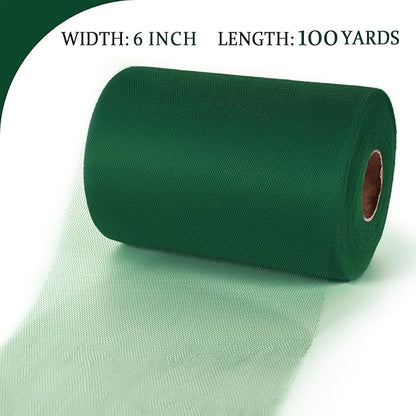 Forest Green Tulle Mesh Ribbon 6 Inch x 100 Yards(300ft) Netting Spool Fabric Ribbon Ideal for Tutu Skirt Art Gift Wrapping Flower Bouquet Crafts Weddings Floral Arrangements