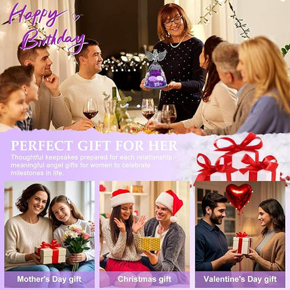 FIACO Gifts for Women Mom Christmas Preserved Rose Fresh Flowers for Delivery Birthday Gifts for Grandma Mother Wife Friends Forever Flower Eternal Purple Roses in Glass Angel Figurines