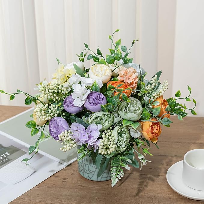 KAOYOO 4 PCS Artificial Peony Bouquet Short Stem for DIY Wedding Decoration Bridal Bouquet Home Decorations(Orange 4-PCS)