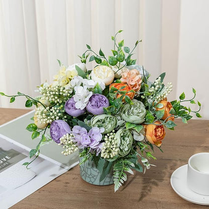 KAOYOO 2 PCS Artificial Peony Bouquet Short Stem for DIY Wedding Decoration Bridal Bouquet Home Decorations(Green 2-PCS)