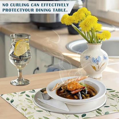 Placemats-Colorful Spring Leaves Linen Table Place Mats Set of 4 Non-Slip Heat Resistant Table Mats for Dining Kitchen Cabin Decor 12x18 Inch