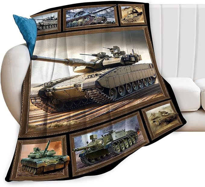 Tank Throw Blanket - Military Gifts for Fans - Soft Warm Cozy Fleece for Boys, Men, Girls, Women, Kids, Adults - Couch, Sofa, Bed - 80"x60"