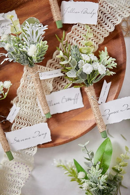TINGE TIME Boutonniere for Men Wedding,Artificial Greenery Boutineers for Wedding Ceremony Anniversary, Formal Dinner Party and Rustic Spring Wedding Marriage (10, Fresh Green)