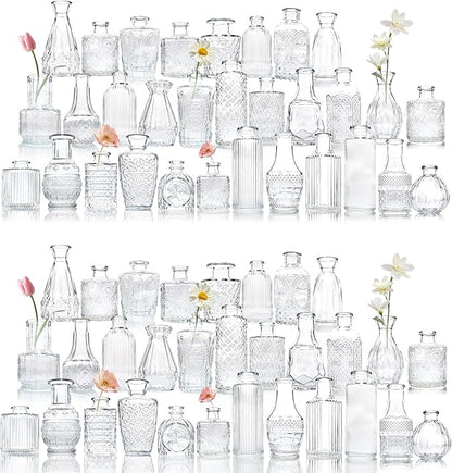 Glass Bud Vase Set of 66 Pcs, Vintage Clear Small Glass Vases for Flowers, Bud Vases in Bulk, Mini Vase for Centerpieces, Wedding, Home Decor and Events