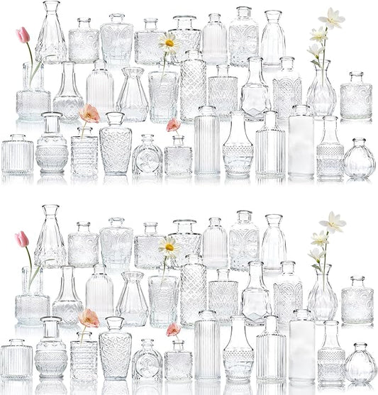 Glass Bud Vase Set of 66 Pcs, Vintage Clear Small Glass Vases for Flowers, Bud Vases in Bulk, Mini Vase for Centerpieces, Wedding, Home Decor and Events