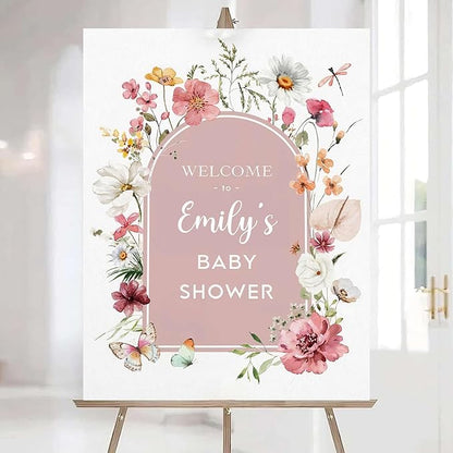 Editable Wildflower Baby Shower Welcome Sign, Personalized Boho Floral Baby Shower Sign, Spring Flowers Theme, Elegant Flower Decorations, Custom Name Signage for Boy or Girl #7