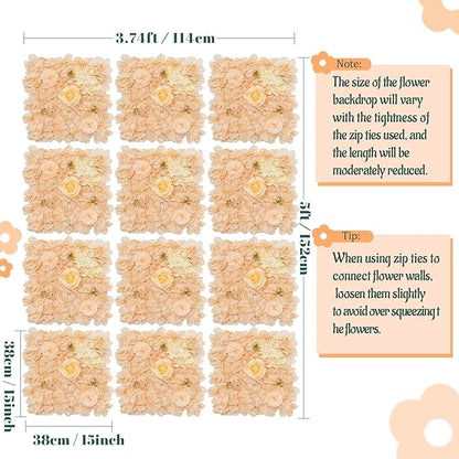 Artificial Rose Flower Wall Backdrop for Bridal Shower - 5ftx3.74ft Champagne Wedding Fake Floral Wall Background - Birthday Party Decorations