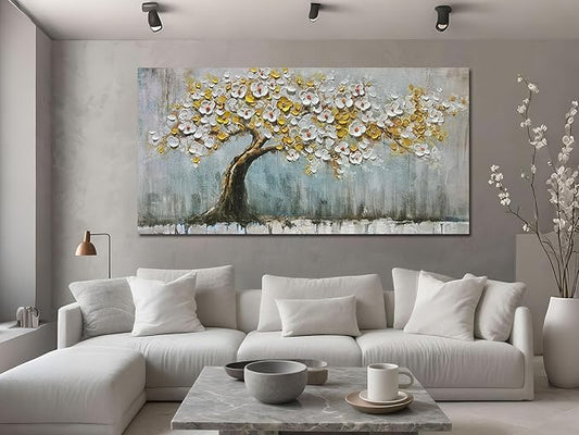 Brushart Gold Tree Wall Art Large Canvas Art Wall Decor for Living Room Pictures Paintings Wall Decor Textured for Walls for Bedroom Home Office, 58"x29"