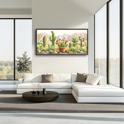 Western Cactus Succulents Large Decor Wall Art Framed Pictures for Living Room, Desert Landscape Oversized Canvas Print Painting Modern Extra Large Framed Artwork for Bedroom Office 60"x30"