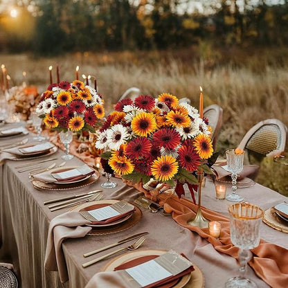 HUAESIN Artificial Fall Mum Flower for Outdoors 2 Bundles Autumn Cemetery Flowers Silk Daisy Bulk Plants for Home Porch Patio Farmhouse Thanksgiving Porch Garden Pots Planter Decor