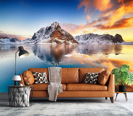 Cliouar-Beautiful Sunrise in Norway - lofotens Mural Wallpaper Peel and Stick 90" x 67"