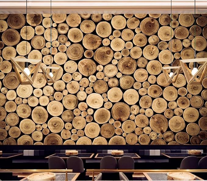 Eierme-Round Teak Wood Stump Background Mural Wallpaper Peel and Stick 90" x 67"