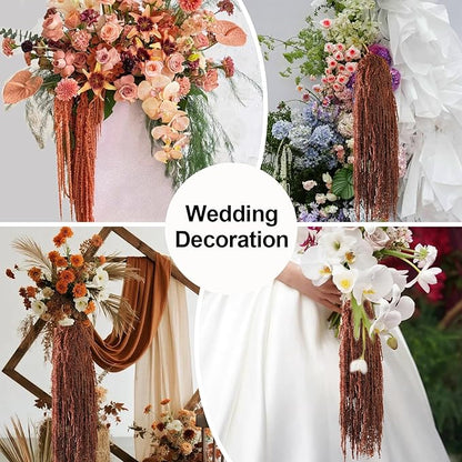 5Pcs Dried Amaranthus Hanging Flowers, 23" Brown Preserved Natural Wisteria for Wedding Arch, Fall Thanksgiving, Table Centerpiece, Wall Hanging Lover Tears, Floral Arrangement, Farmhouse Decor
