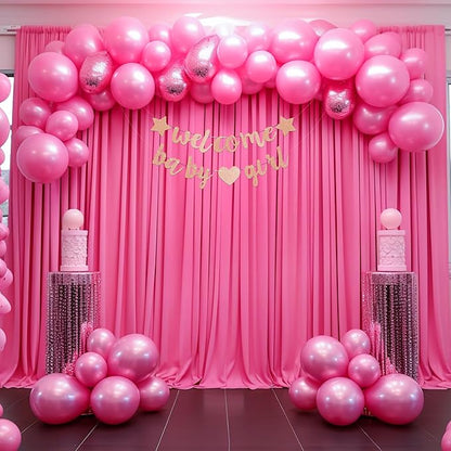 Hot Pink Backdrop Curtain 4 Panels-Wrinkle-Free Polyester Photography Drapes for Wedding Party Photo Background Decorations- 16 X10FT (Hot Pink)