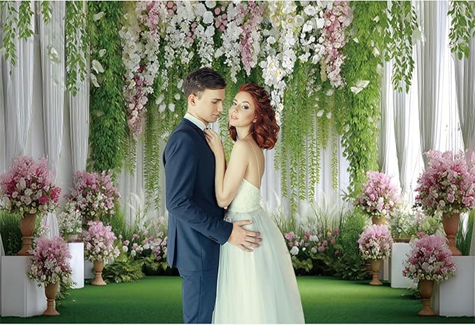 Baocicco Flowers Wedding Backdrops 10x8ft Green White Pink Floral Engagement Background Bridal Shower Backdrop Proposal Wedding Party Decoration Backdrop Valentines Day Banner Supplies