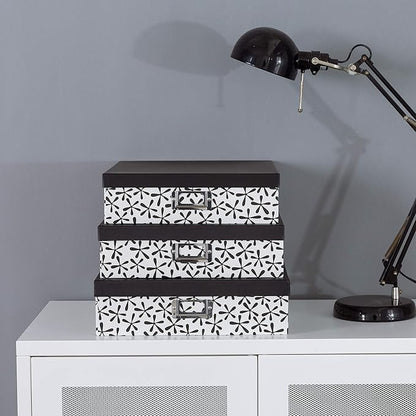 Soul & Lane Decorative Cardboard Storage Boxes With Lids for Home Décor, Set of 3 Nesting Black and White Photo Storage for Documents and Scrapbook Paper, Memory Boxes For Keepsakes