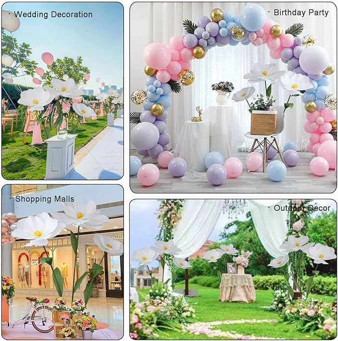 5.9 Ft Large Paper Artificial Flowers,Giant Flowers for Decoration,Standing Huge Handcrafted Poppy Flowers for Garden,Hotel,Office,Photography Props,Wedding,Art Gallery,Shop Window Display(B-White)