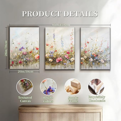 SERIMINO Large Wall Art for Living Room Canvas Prints, Nature Floral Botanical Wall Art Set 3 Piece Farmhouse Decor, Misty Flowers Modern Home Decor Paintings for Bedroom Bathroom 20"X28"