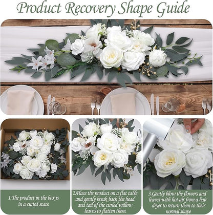 Wedding Arch Flowers for Wedding Welcome Sign, 2PCS Artificial Flower Floral Swag for Decoration Ceremony Reception Backdrop Party Aisle (White)
