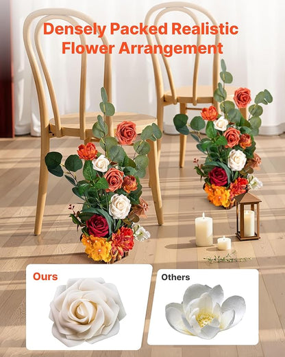 VEVOR Standing Artificial Flowers Arrangements 4 PCS, 17.5-Inch Tall Faux Flower Decorations for Wedding Aisle Runner Chair, Orange Floral Centerpieces for Ceremony Reception Party Outdoor Decor