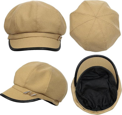 Women Retro Classic Visor Newsboy Cabbie Cap Beret Hats with Flower Buckle for Woman Ladies