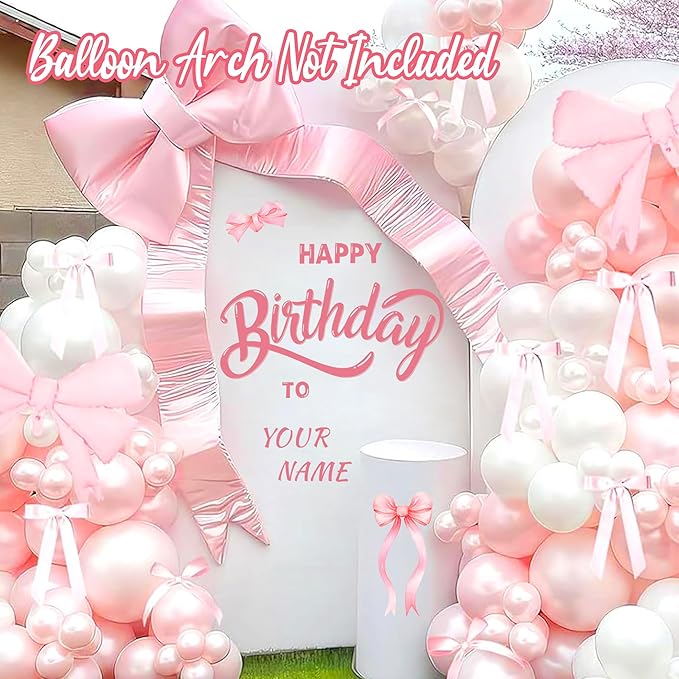 Custom Name Happy Birthday Signs for Backdrop Sweet Girl Birthday Party Vinyl Stickers for Pink Bow Balloon Arch Decoration Women Happy Birthdays Letters Banner Photo Background Sticker Party Supplies