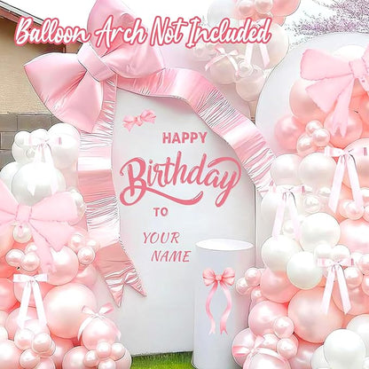 Custom Name Happy Birthday Signs for Backdrop Sweet Girl Birthday Party Vinyl Stickers for Pink Bow Balloon Arch Decoration Women Happy Birthdays Letters Banner Photo Background Sticker Party Supplies
