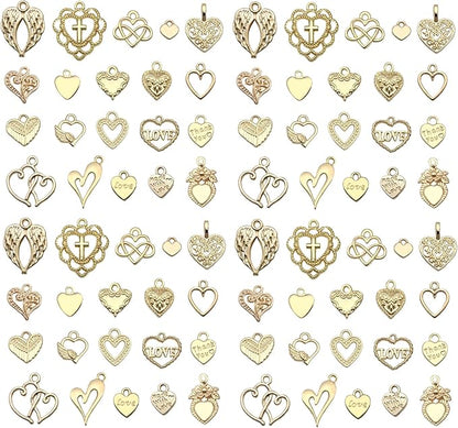 WOCRAFT 60pcs KC Gold Heart Valentine's Day Wedding Charms Bracelet Charms for Jewelry Making Sets DIY Necklace Bracelet Keychain Crafting Charms Kit Craft Supplies (SN920)