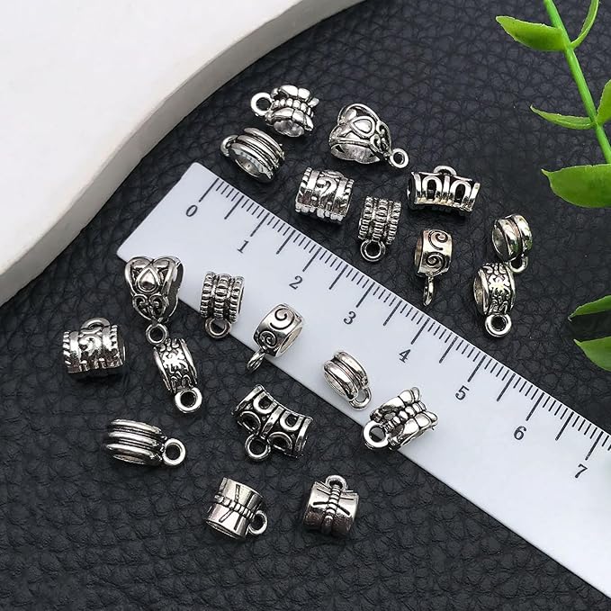WOCRAFT 60pcs Antique Silver Bails Space Beads Bracelet Charms for Jewelry Making Sets DIY Necklace Bracelet Keychain Crafting Charms Kit Craft Supplies (SN851)