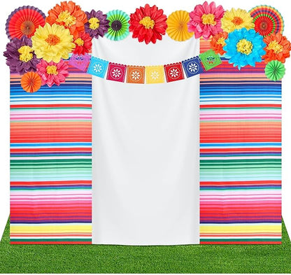 17 Pieces Mexican Party Decorations Set Mexican Paper Flowers Fiesta Ruffled Streamer Backdrop Papel Picado Banner Mexico Party Decorations for Hispanic Heritage Month , Cinco De Mayo Decor