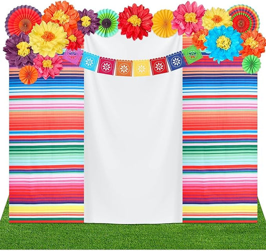 17 Pieces Mexican Party Decorations Set Mexican Paper Flowers Fiesta Ruffled Streamer Backdrop Papel Picado Banner Mexico Party Decorations for Hispanic Heritage Month , Cinco De Mayo Decor