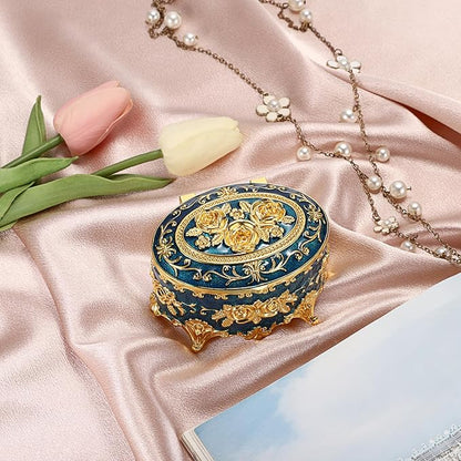 Hipiwe Vintage Metal Jewelry Box - Oval Trinket Box Ring Case with Rose Pattern Jewelry Storage Box for Ring Earrings Necklace, Keepsake Box for Women