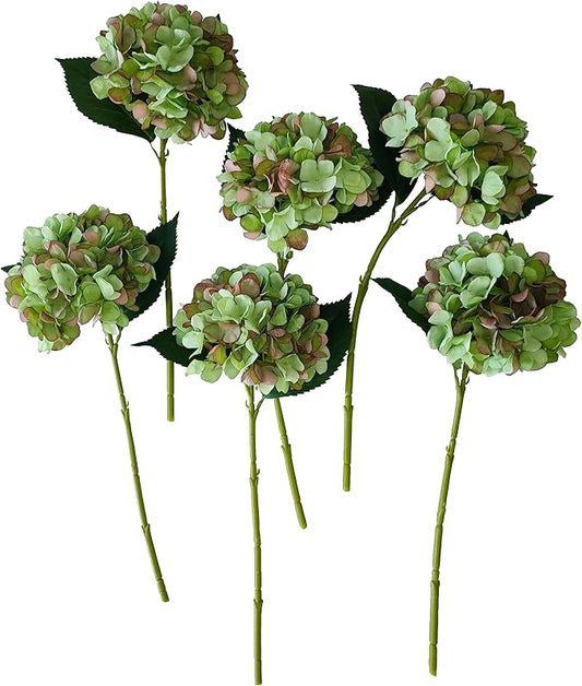 Green Hydrangea Artificial Flowers,6 Pcs Faux Green Hydrangea Flowers, Artificial Hydrangeas Flowers with Stems,Fake Hydrangea Flowers, Hydrangea Silk Flowers (6, Green)