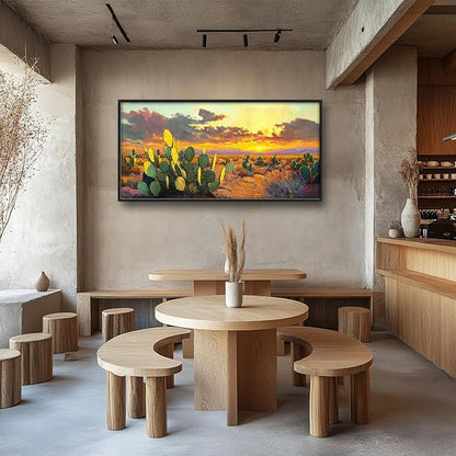 Western Cactus Large Wall Art Southwest Desert Sunset Pictures Wall Decor Arizona Landscape Canvas Painting Prints Framed Modern Artwork Home Decorations for Bedroom Living Room Office 60"x30"