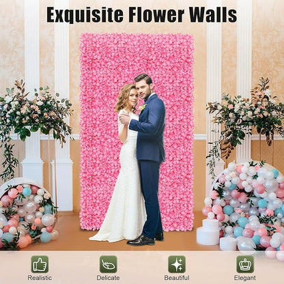 10 PCS Flower Wall Panel 24" x 16" Artificial Flowers Wall Decoration Decorative Hydrangea Flower Panels Walls for Home Party Wedding Christmas Festival Photo Backgdrop Decor (10 PCS, Pink)