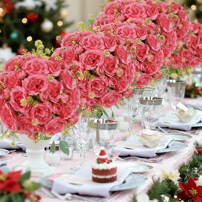 12 Packs Artificial Peonies Silk Flowers: Faux Peony Bouquet 12 Bundles, Fake Peonies Flowers Bulk for Centerpiece Table Wedding Party Home Decor for Christmas Decoration (Rose Red)